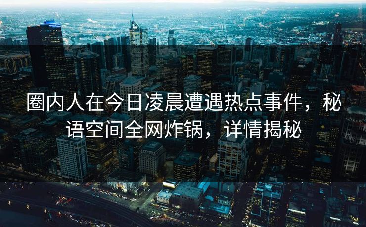 圈内人在今日凌晨遭遇热点事件，秘语空间全网炸锅，详情揭秘