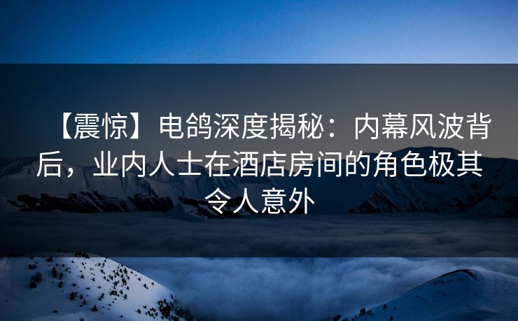 【震惊】电鸽深度揭秘：内幕风波背后，业内人士在酒店房间的角色极其令人意外