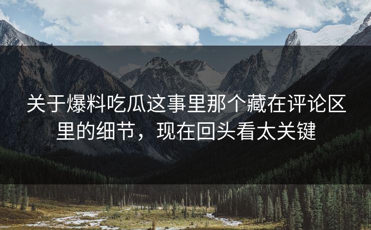 关于爆料吃瓜这事里那个藏在评论区里的细节，现在回头看太关键